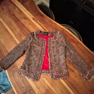 SUNCOO Tweed Blazer with Red and Brown Tones